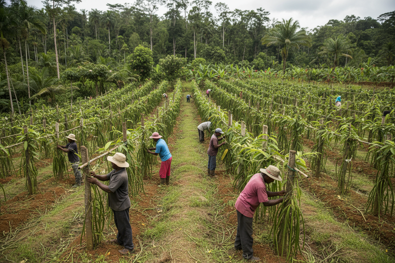 farmers working on vanilla field in papua new guinea